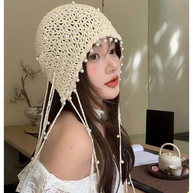 litmus パール付きグレーのニット帽 litmus パール付きグレーのニット帽 litmus パール付きグレーの