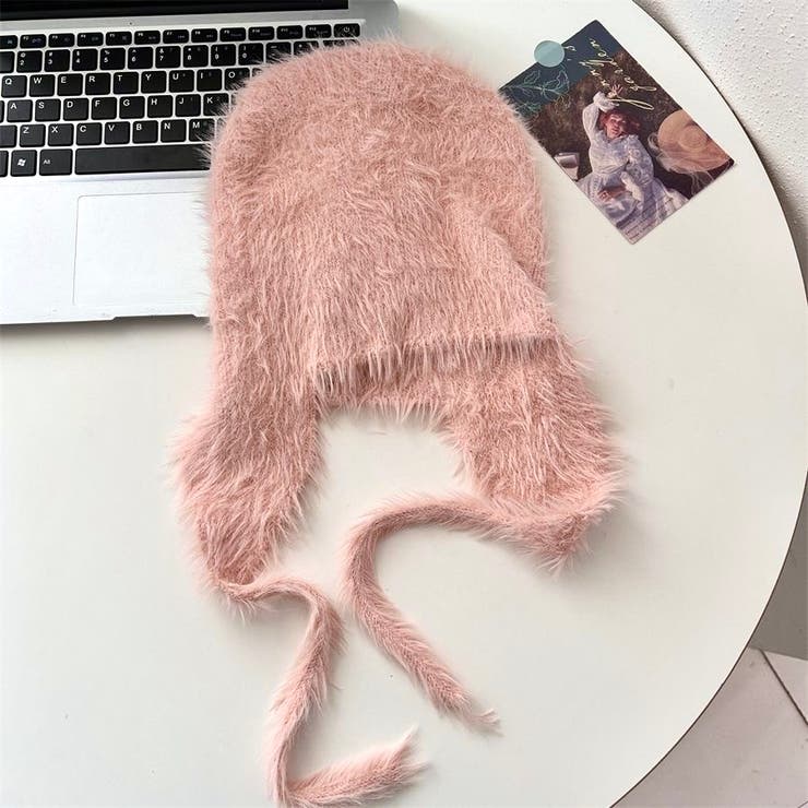 ピンク | 耳あて付きシャギーニット帽 | LADY LIKE 