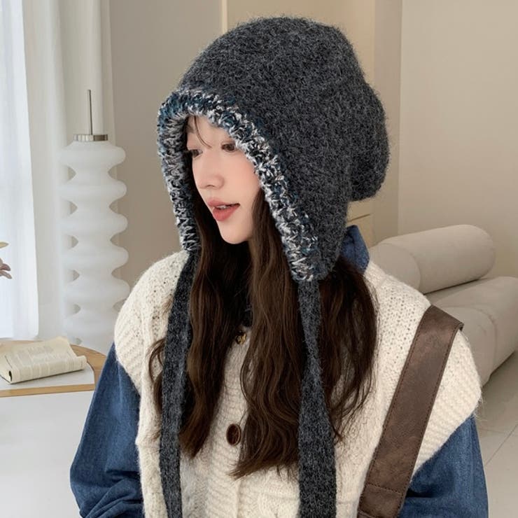 ドローストリング配色ニット帽[品番：SHNW0012094]｜LADY LIKE