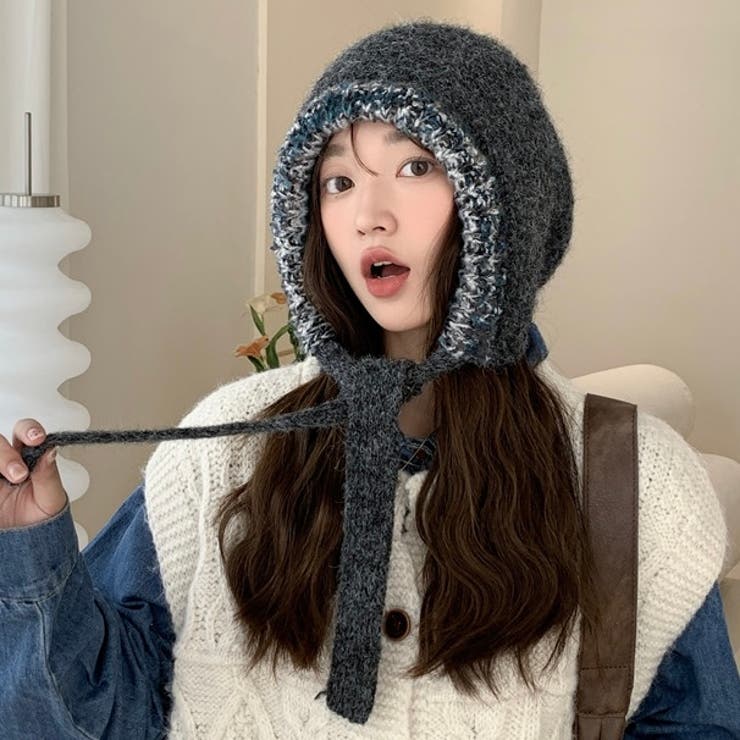 ドローストリング配色ニット帽[品番：SHNW0012094]｜LADY LIKE