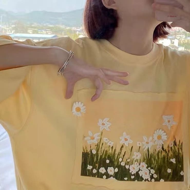 花プリント半袖Tシャツ オーバーサイズ ビッグシルエット