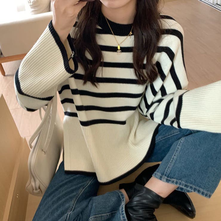 ストライプニット 韓国ファッション 韓国[品番：SHNW0003999