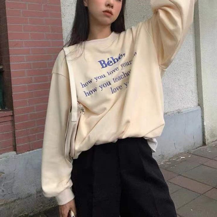 bebe刺繍ロゴトレーナー 韓国ファッション 韓国[品番