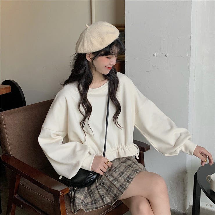 ■韓国■ トレーナーワンピ ストリング付 裏起毛 OverFit 全3色 裏起毛ショート丈トレーナー 春新作 韓国ファッション[品番