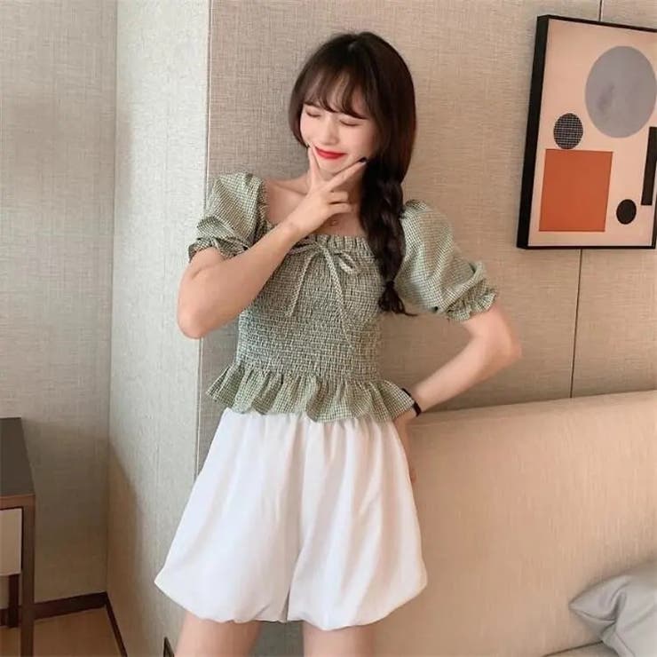 チェックショット丈シャーリングブラウス 韓国ファッション 可愛い 品番 Shnw Sibra シブラ のレディースファッション通販 Shoplist ショップリスト