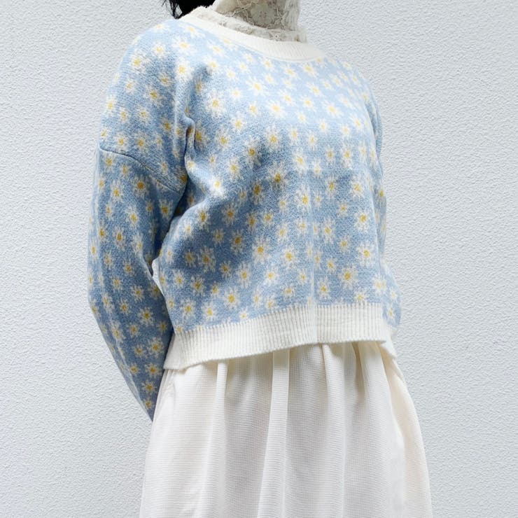 フラワ－柄ニットプルオーバー 韓国ファッション 可愛い | Sibra | 詳細画像14 