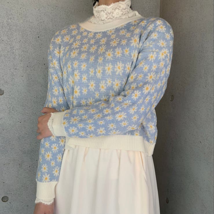 フラワ－柄ニットプルオーバー 韓国ファッション 可愛い | Sibra | 詳細画像16 