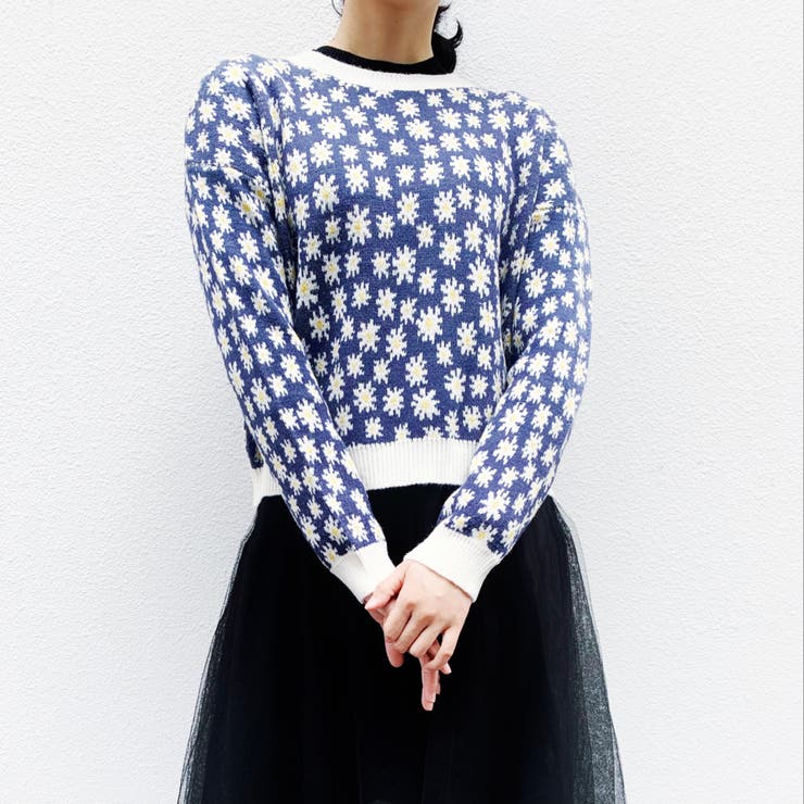 フラワ－柄ニットプルオーバー 韓国ファッション 可愛い | Sibra | 詳細画像17 