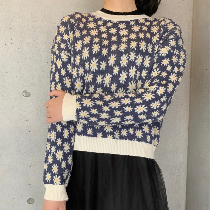 フラワ－柄ニットプルオーバー 韓国ファッション 可愛い | Sibra | 詳細画像18 