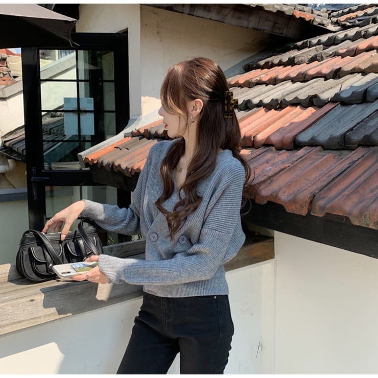 ダブルボタンvネックニットカーディガン 韓国ファッション ワンカラー 品番 Shnw Sibra シブラ のレディースファッション 通販 Shoplist ショップリスト