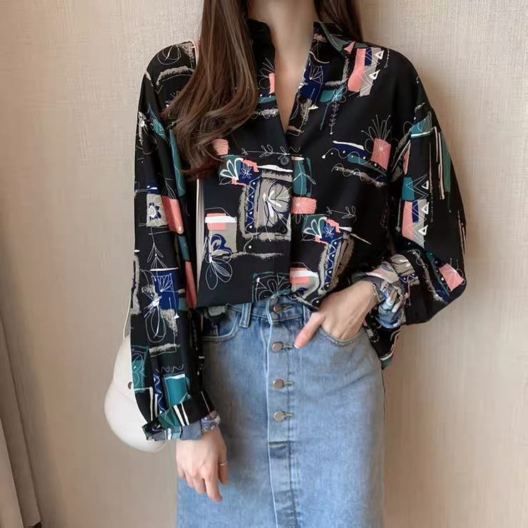 プリントシャツ長袖 柄シャツ  レトロ デザインシャツ | Sibra | 詳細画像4 