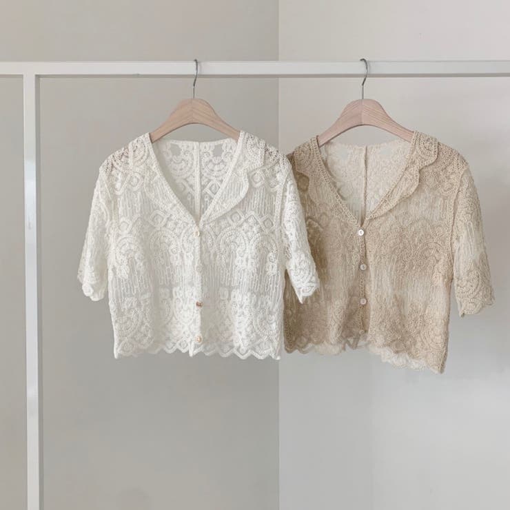 ショート丈半袖カーディガン 韓国ファッション レース | Sibra | 詳細画像10 