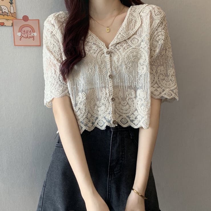 ショート丈半袖カーディガン 韓国ファッション レース | Sibra | 詳細画像17 