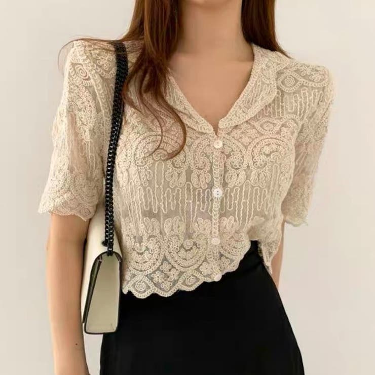 ショート丈半袖カーディガン 韓国ファッション レース | Sibra | 詳細画像1 