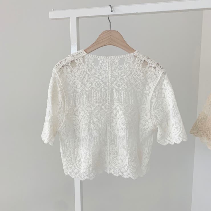 ショート丈半袖カーディガン 韓国ファッション レース | Sibra | 詳細画像8 