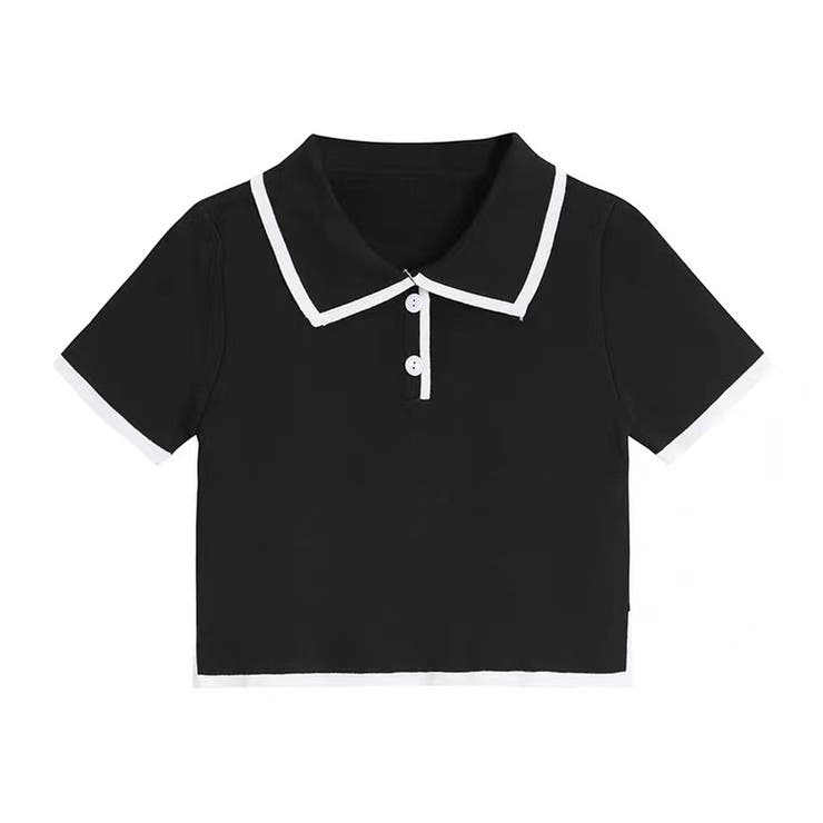 ショート丈polo衿ニットトップス 韓国ファッション 夏服[品番