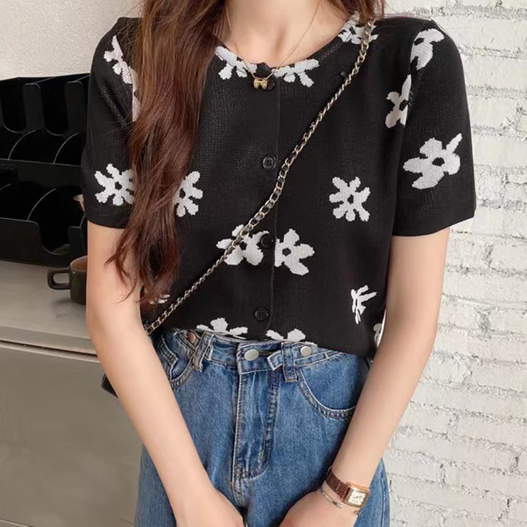 花柄ニットカーディガン 韓国ファッション 半袖 品番 Shnw Sibra シブラ のレディースファッション通販 Shoplist ショップリスト