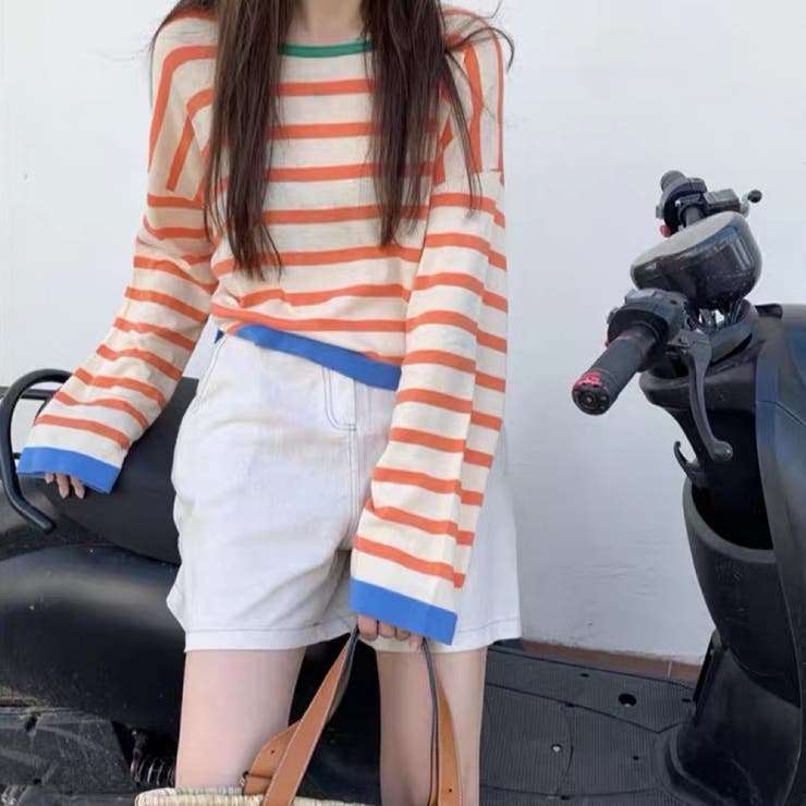 オレンジ | 透かしニットトップス 韓国ファッション 夏服 | Sibra