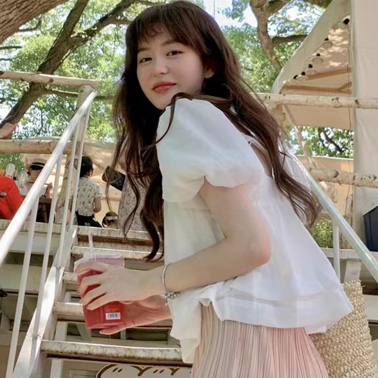 後ろリボンショート丈ブラウス 韓国ファッション 夏服[品番
