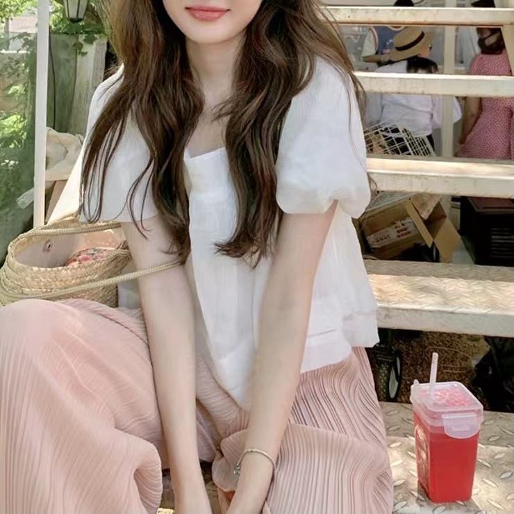 後ろリボンショート丈ブラウス 韓国ファッション 夏服[品番