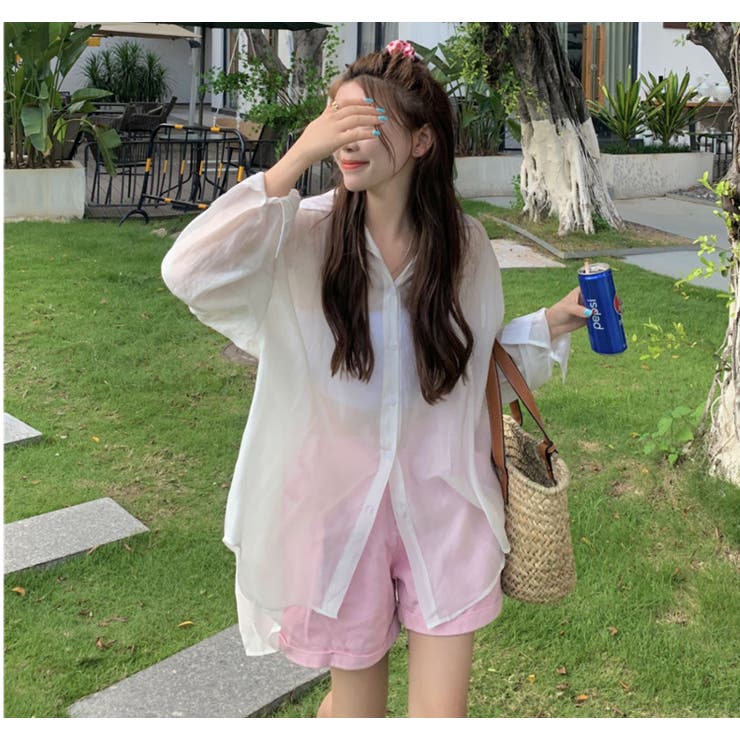 オーバーサイズシアーシャツ 夏服 韓国ファッション[品番：SHNW0007010