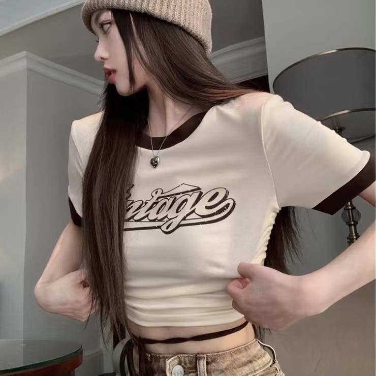 ショート丈Tシャツ 韓国ファッション オフィスカジュアル[品番