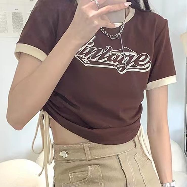 ショート丈Tシャツ 韓国ファッション オフィスカジュアル[品番