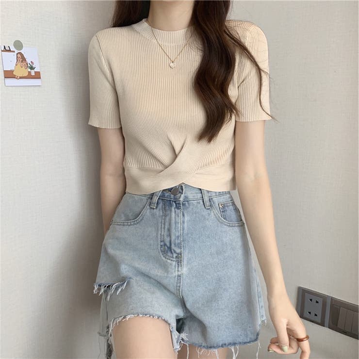 BONNAE Eyelet top トップス　シズニルック 韓国 シアーボーダーニットトップス