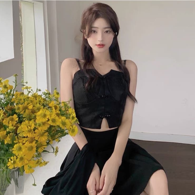カップ付きチャイナ風キャミ 韓国ファッション 夏服[品番：SHNW0007125