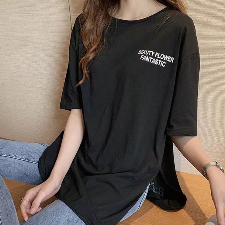 バックプリントTシャツ スリット  韓国ファッション[品番：SHNW0007181]｜Sibra（シブラ）のレディースファッション通販｜SHOPLIST（ショップリスト）