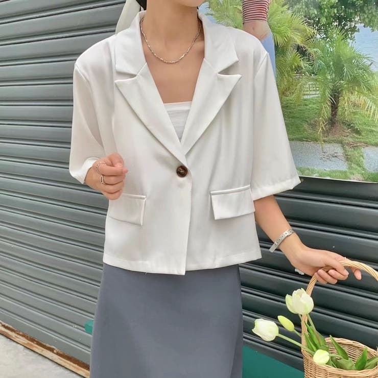 半袖ジャケット 韓国ファッション オフィスカジュアル