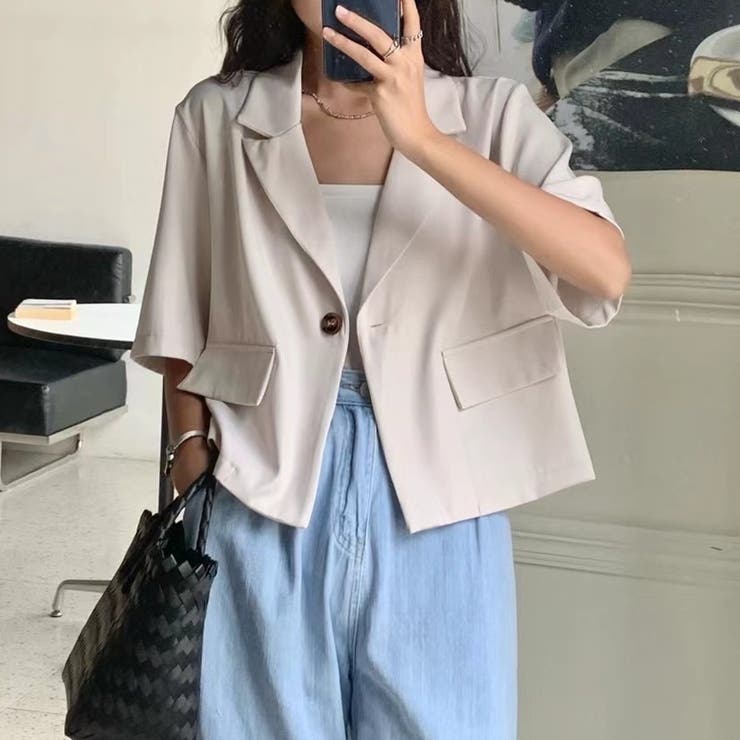半袖ジャケット 韓国ファッション オフィスカジュアル | Sibra | 詳細画像1 