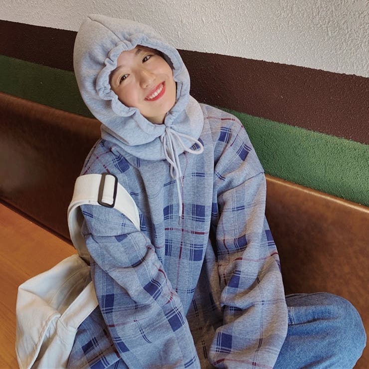 裏毛チェック柄パーカ－ フード付き 韓国ファッション | Sibra | 詳細画像17 
