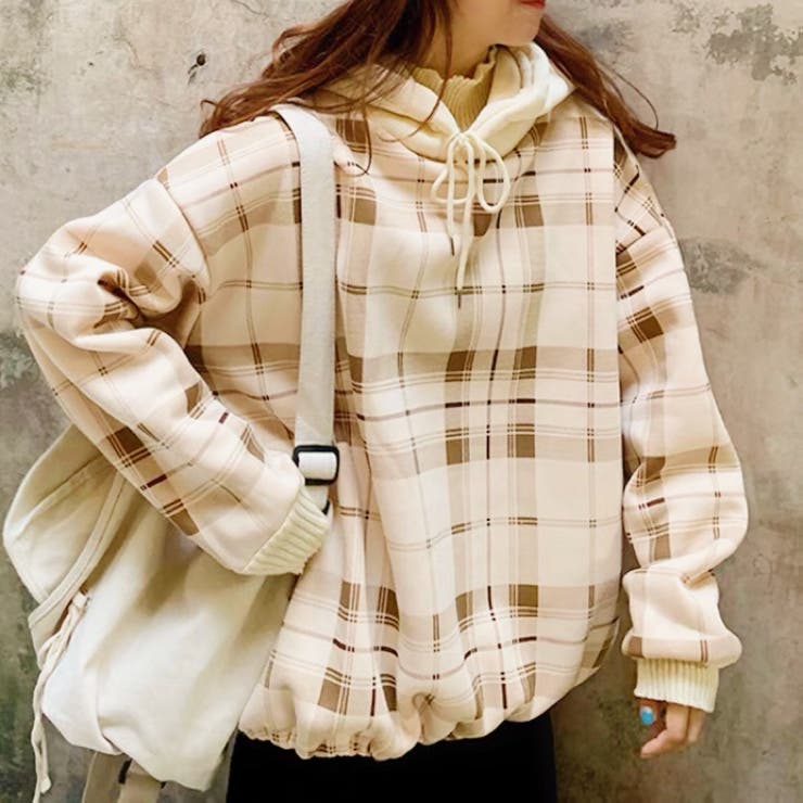 裏毛チェック柄パーカ－ フード付き 韓国ファッション | Sibra | 詳細画像5 