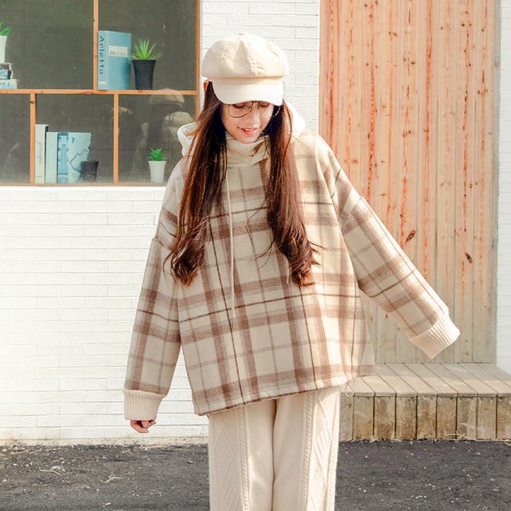 裏毛チェック柄パーカ－ フード付き 韓国ファッション | Sibra | 詳細画像8 
