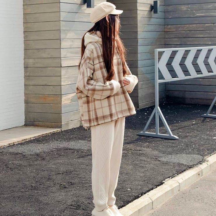 ベージュ | 裏毛チェック柄パーカ－ フード付き 韓国ファッション | Sibra