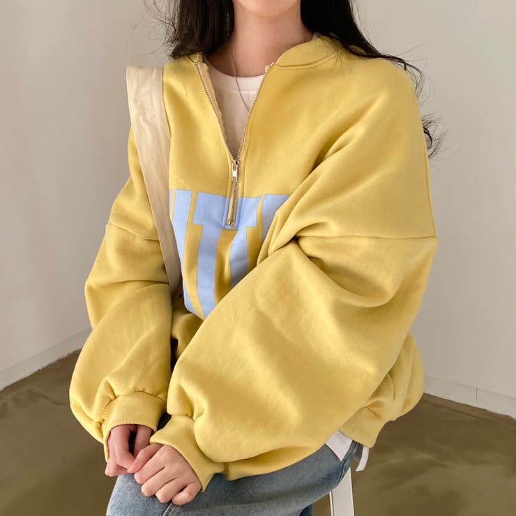 ハーフジッププルオーバー 韓国ファッション クルーネック[品番