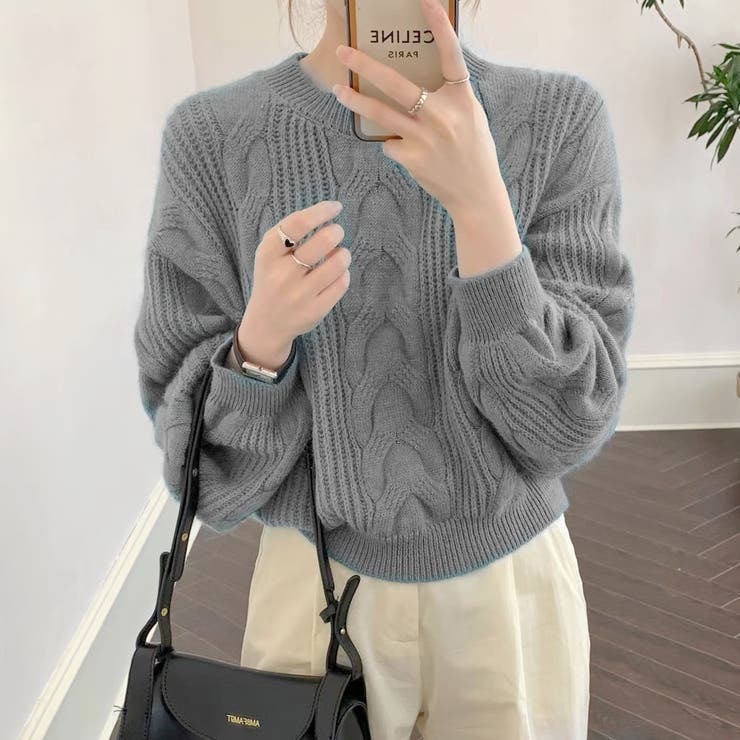 ざっくりが可愛い。ショート丈ニットプルオーバー 韓国ファッション セーター | Sibra | 詳細画像11 