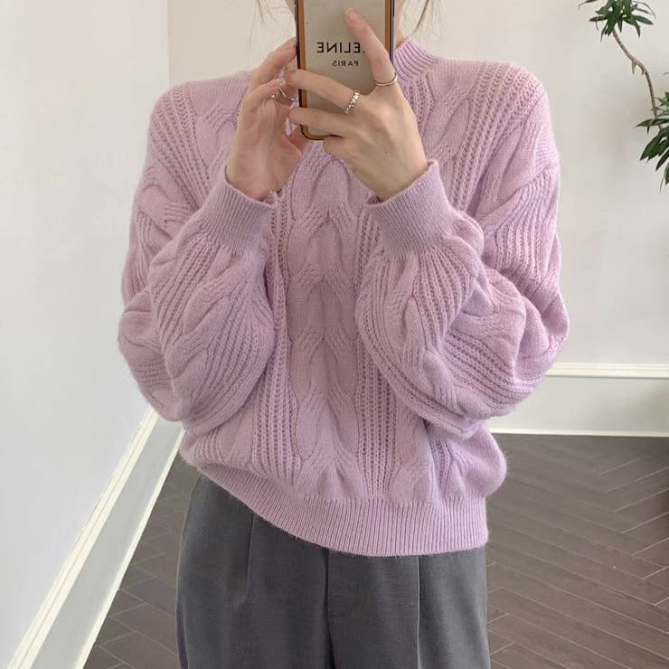 ざっくりが可愛い。ショート丈ニットプルオーバー 韓国ファッション セーター | Sibra | 詳細画像15 