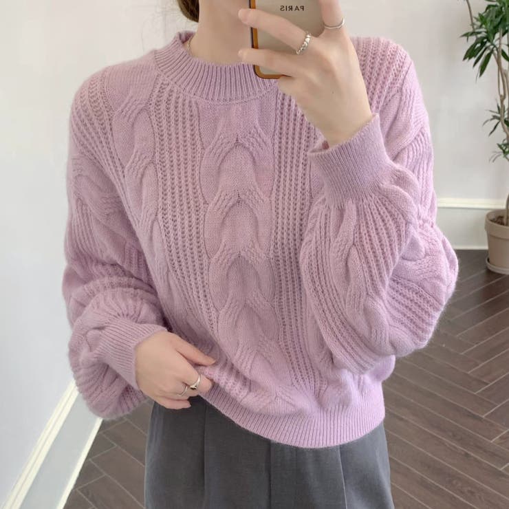 ラベンダー | ざっくりが可愛い。ショート丈ニットプルオーバー 韓国ファッション セーター | Sibra