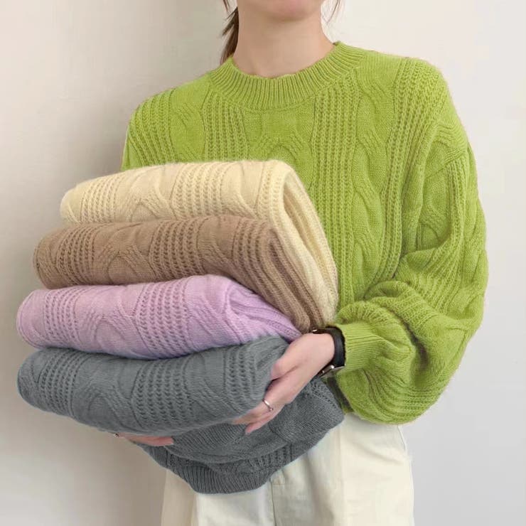 ざっくりが可愛い。ショート丈ニットプルオーバー 韓国ファッション セーター | Sibra | 詳細画像20 