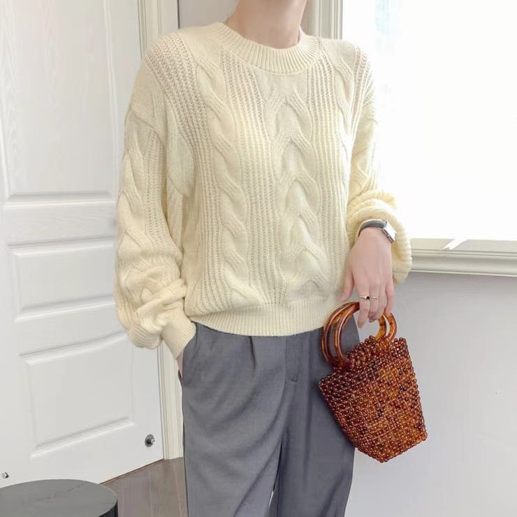ざっくりが可愛い。ショート丈ニットプルオーバー 韓国ファッション セーター | Sibra | 詳細画像9 