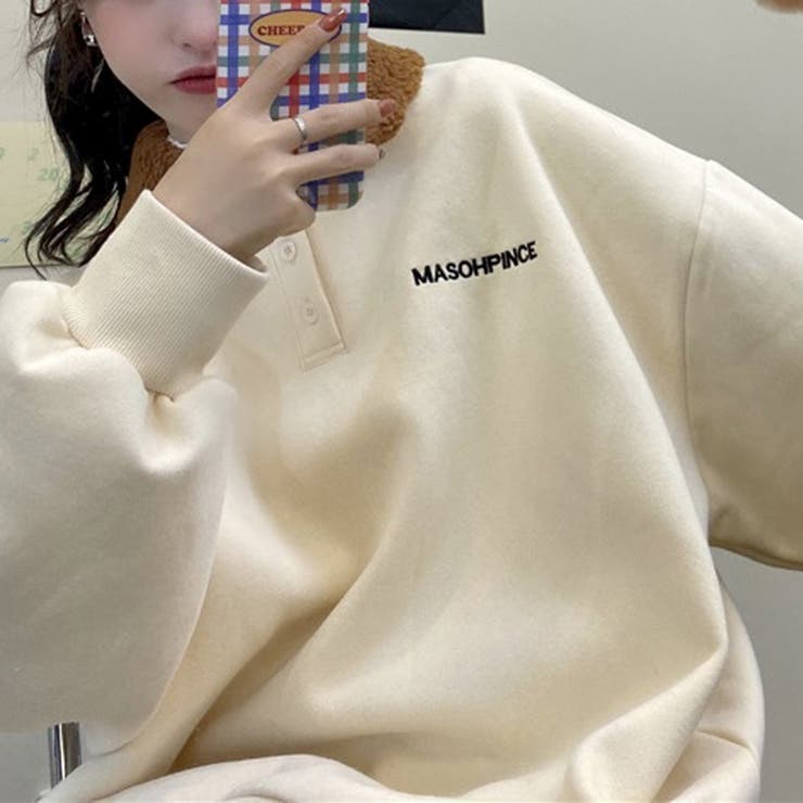 裏起毛オーバーサイズトレーナー 韓国ファッション poloネック