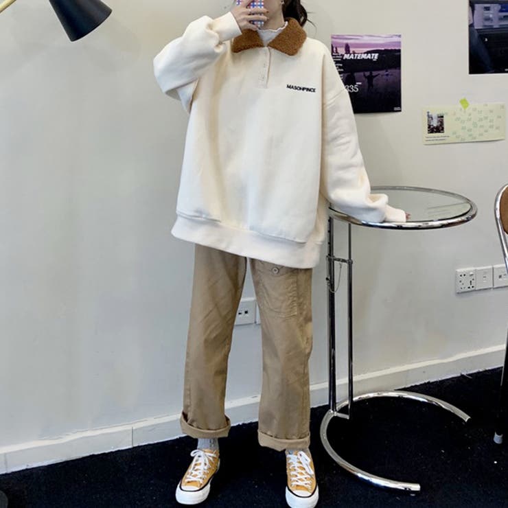 ネミカの裏起毛オーバーサイズジッパートレーナー　ベージュ＆ネイビー 2025年最新】NEMIKA トレーナー・スウェットの人気アイテム
