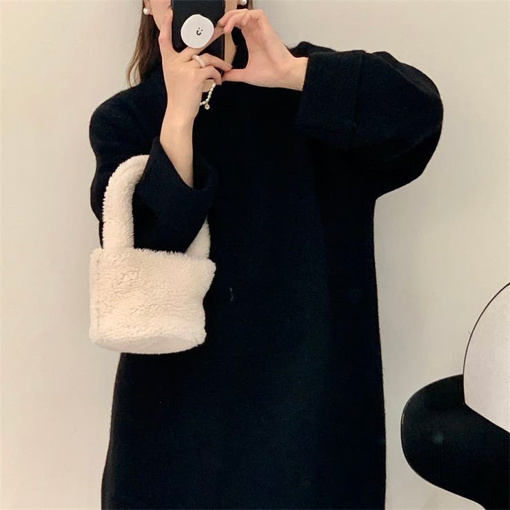 ブラック | ゆるっとオーバーサイズのシャレ見え。ニットプルオーバー 韓国ファッション ふわふわ | Sibra