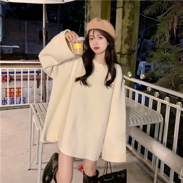 ゆるっとオーバーサイズのシャレ見え。ニットプルオーバー 韓国ファッション ふわふわ | Sibra | 詳細画像4 