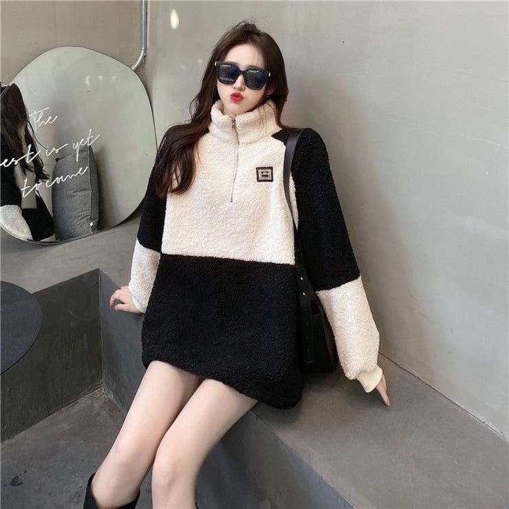 ハーフジップボアプルオーバー 韓国ファッション 冬服[品番