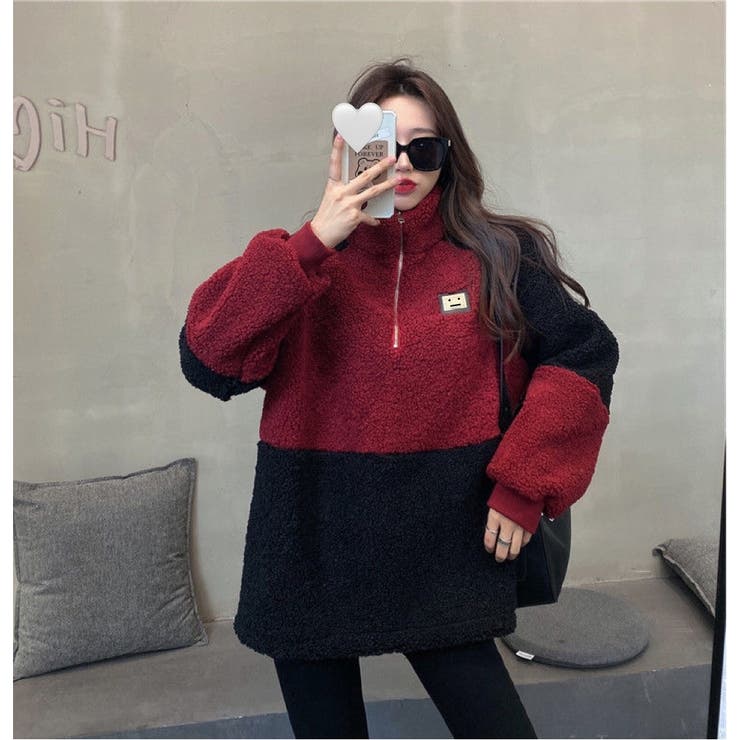 ハーフジップボアプルオーバー 韓国ファッション 冬服[品番 