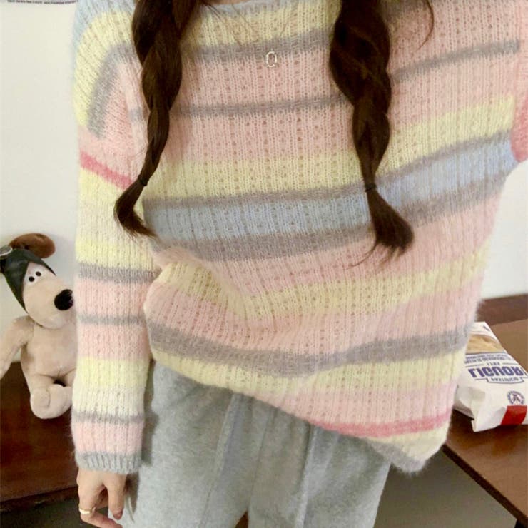 ピンク | ふわふわグラデーションニットトップ 韓国ファッション ニット | Sibra