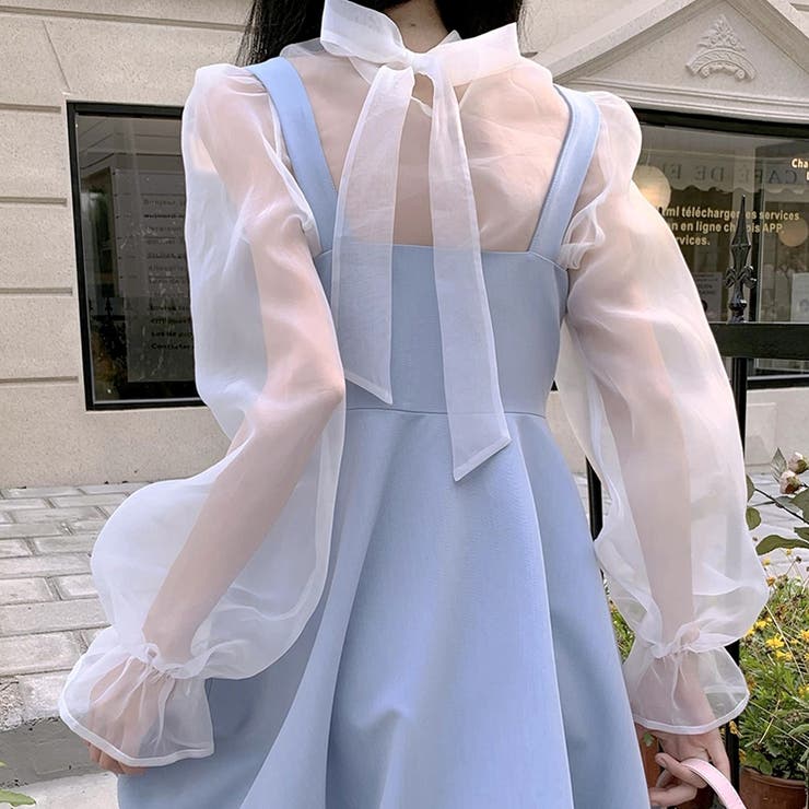 ホワイト | 大人の愛らしさ。後ろリボンシアーブラウス 春 韓国ファッション | Sibra